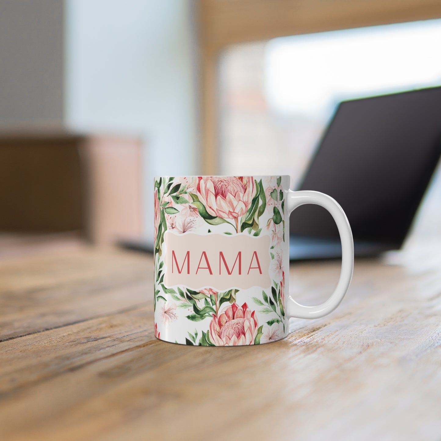 PERSONALIZED MAMA FLOWER mug, Protea custom name mug, botanical mug for mom, Ouma mug, Mom mug, gigi mug, south african gift for her