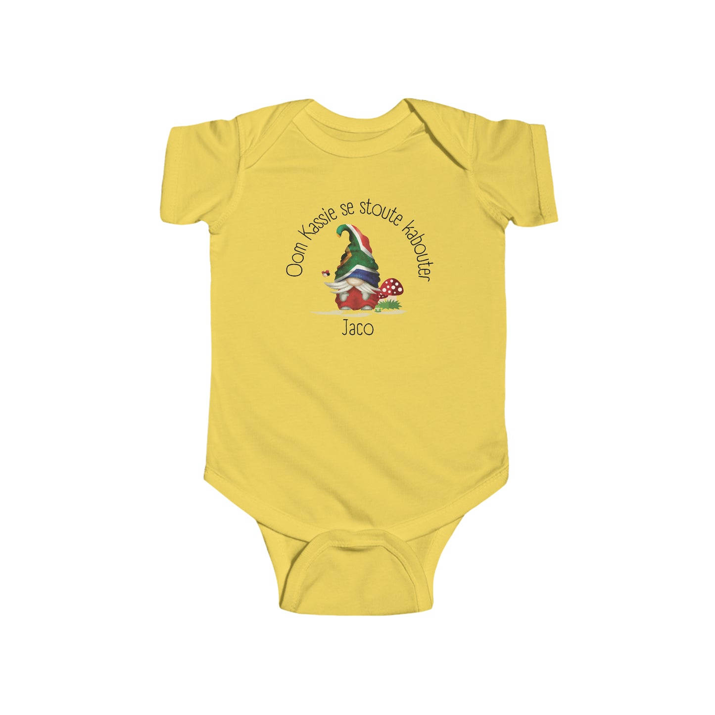 AFRIKAANS BABY BODYSUIT, short sleeve one piece babygrow, Gnome baby grow, South Africa baby, Afrikaans new mom gift, Afrikaans baby shower