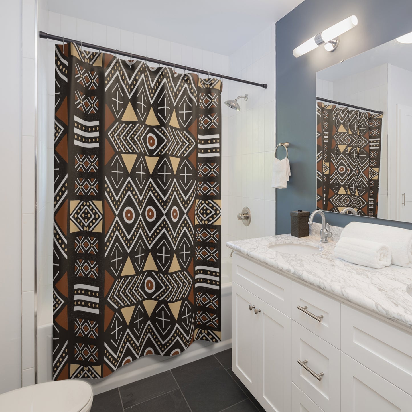 AFRICAN PRINT PATTERN Shower Curtain, Mudcloth Bathroom decor, Afrocentric bathroom, Melanin Art, tribal ethnic pattern