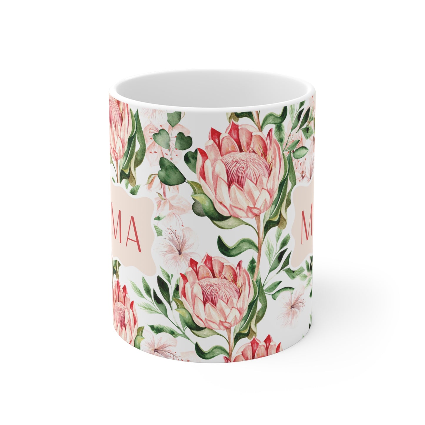 PERSONALIZED MAMA FLOWER mug, Protea custom name mug, botanical mug for mom, Ouma mug, Mom mug, gigi mug, south african gift for her