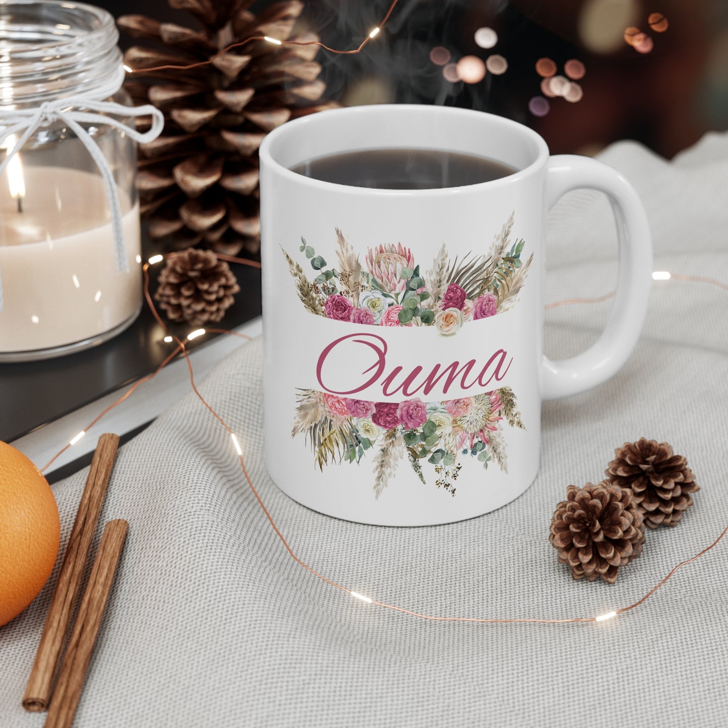 OUMA PROTEA FLOWER mug, suikerbos mug for Ouma, South Africa sugarbush mug, saffa ouma gift, Suid Afrika Afrikaans mug, south african gift