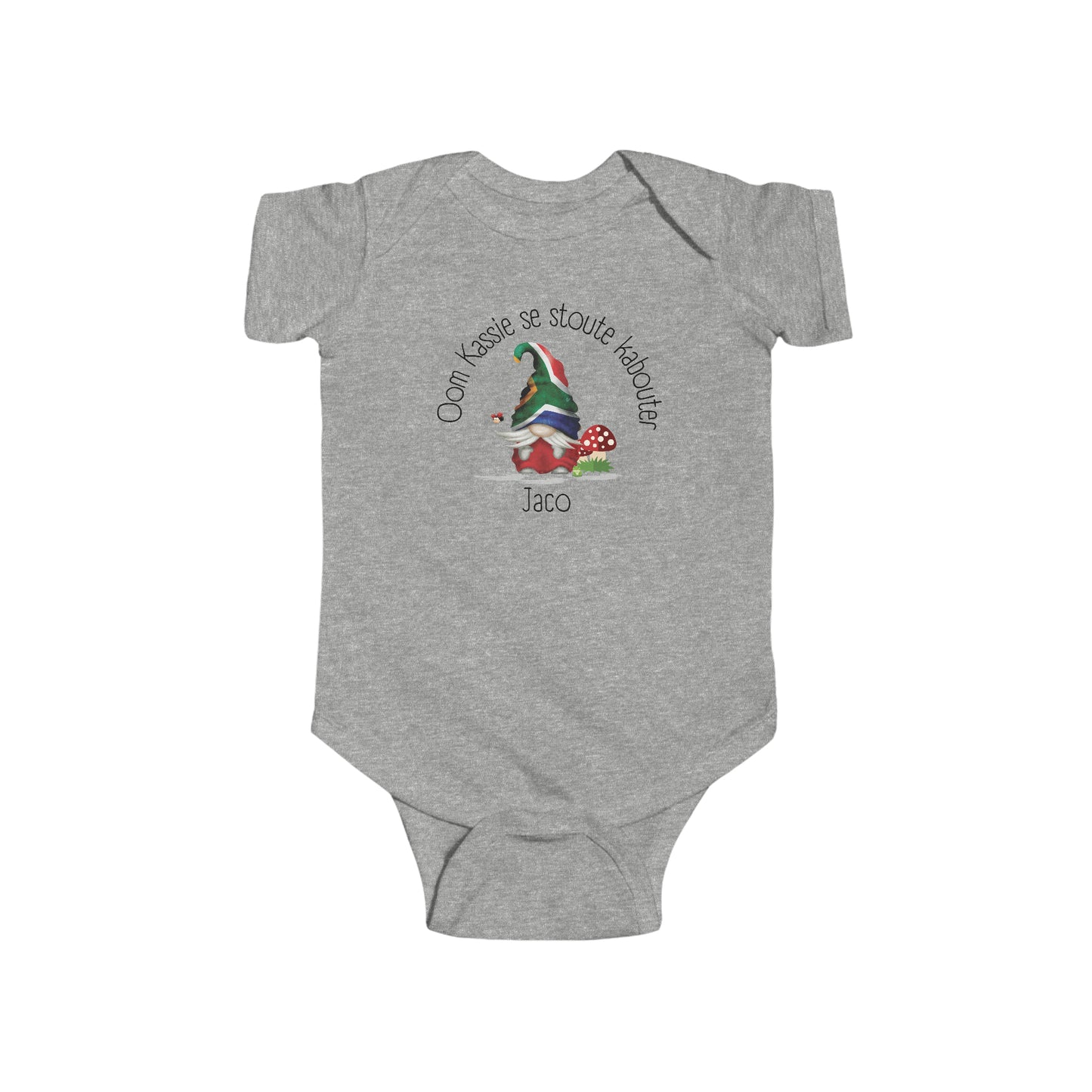 AFRIKAANS BABY BODYSUIT, short sleeve one piece babygrow, Gnome baby grow, South Africa baby, Afrikaans new mom gift, Afrikaans baby shower
