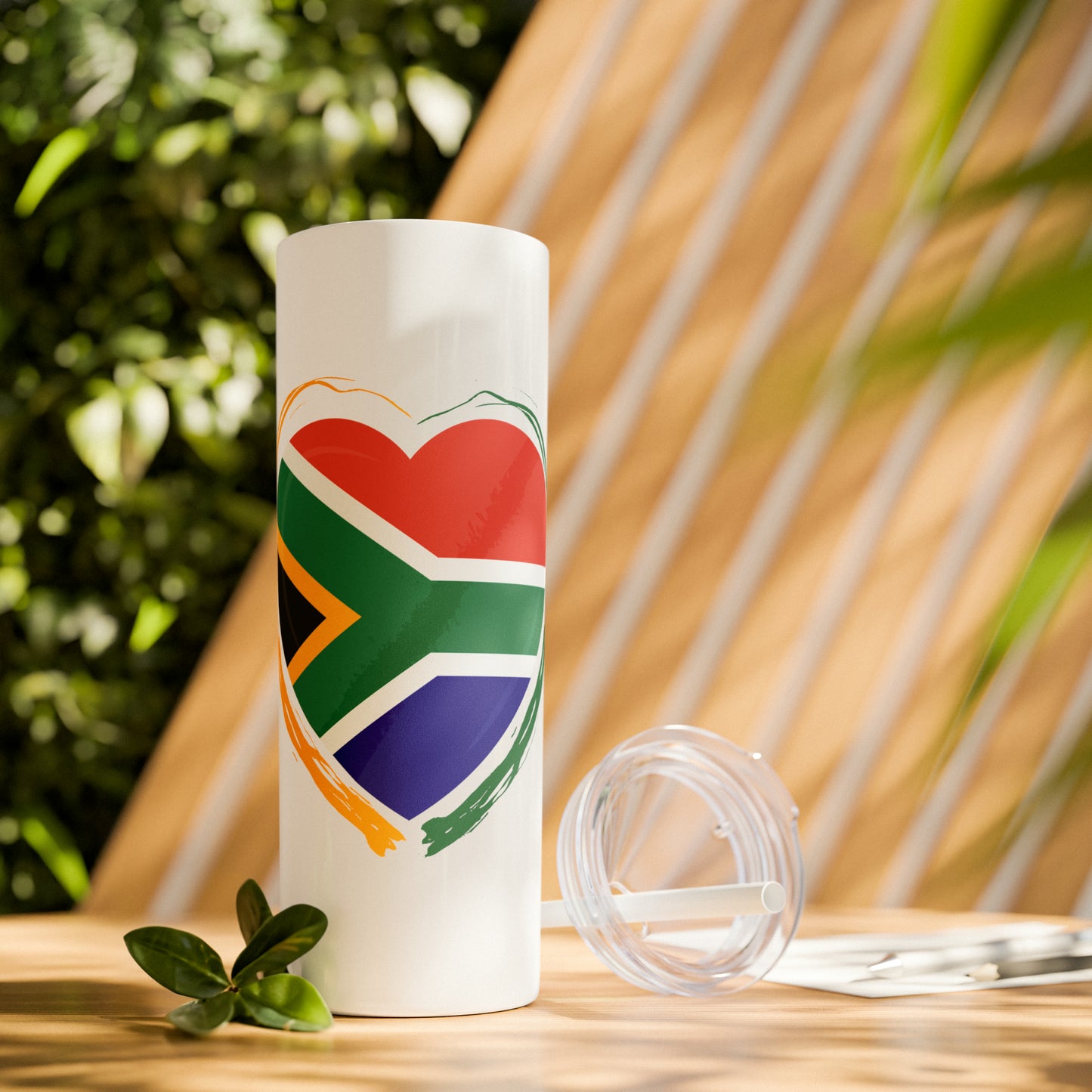 SOUTH AFRICA FLAG Heart Skinny Tumbler with Straw, Gift for South African, South Africa Travel mug