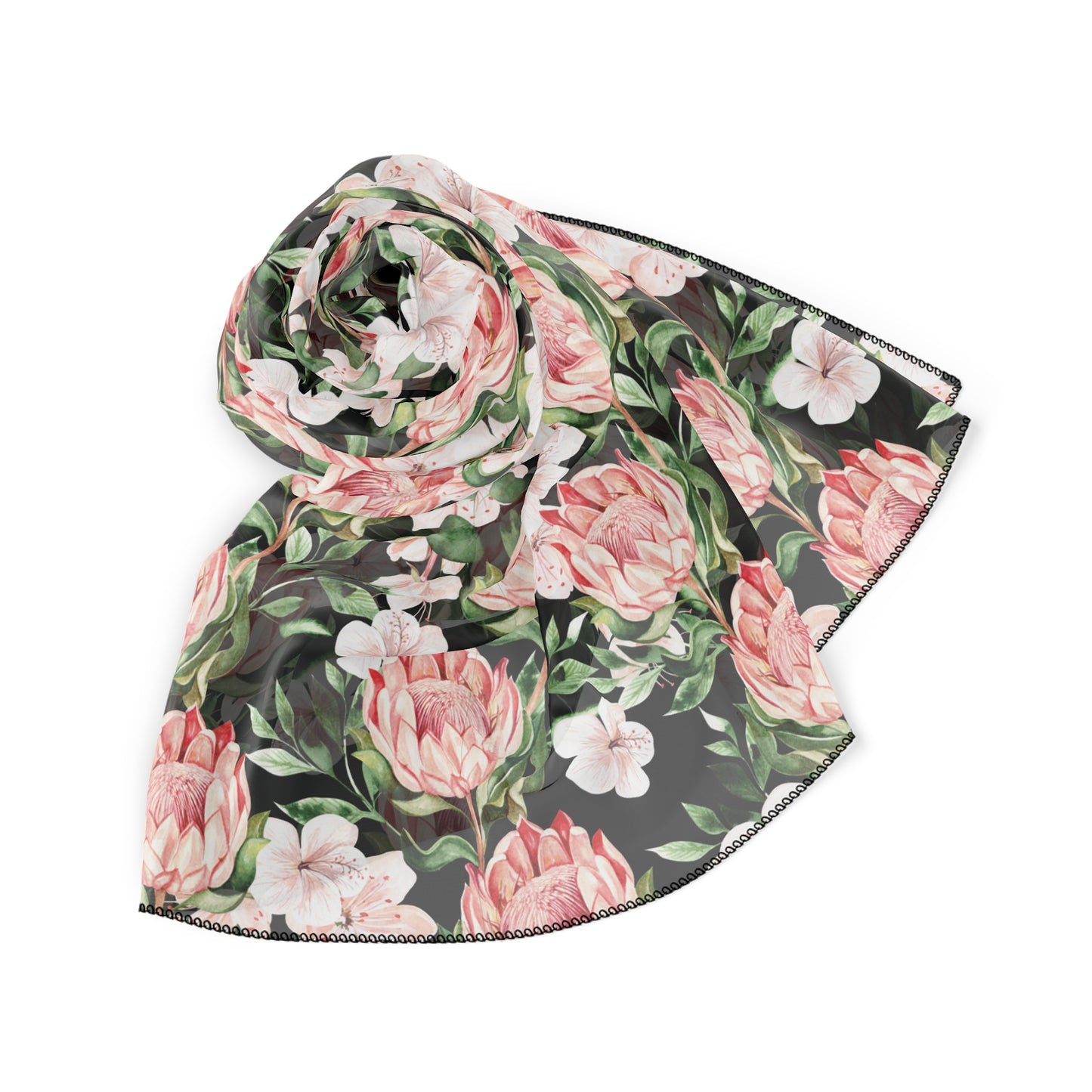 PROTEA FLORAL SCARF for her, South Africa protea gift, protea gift for mom, pink flower scarf for mom, chiffon scarf with flowers