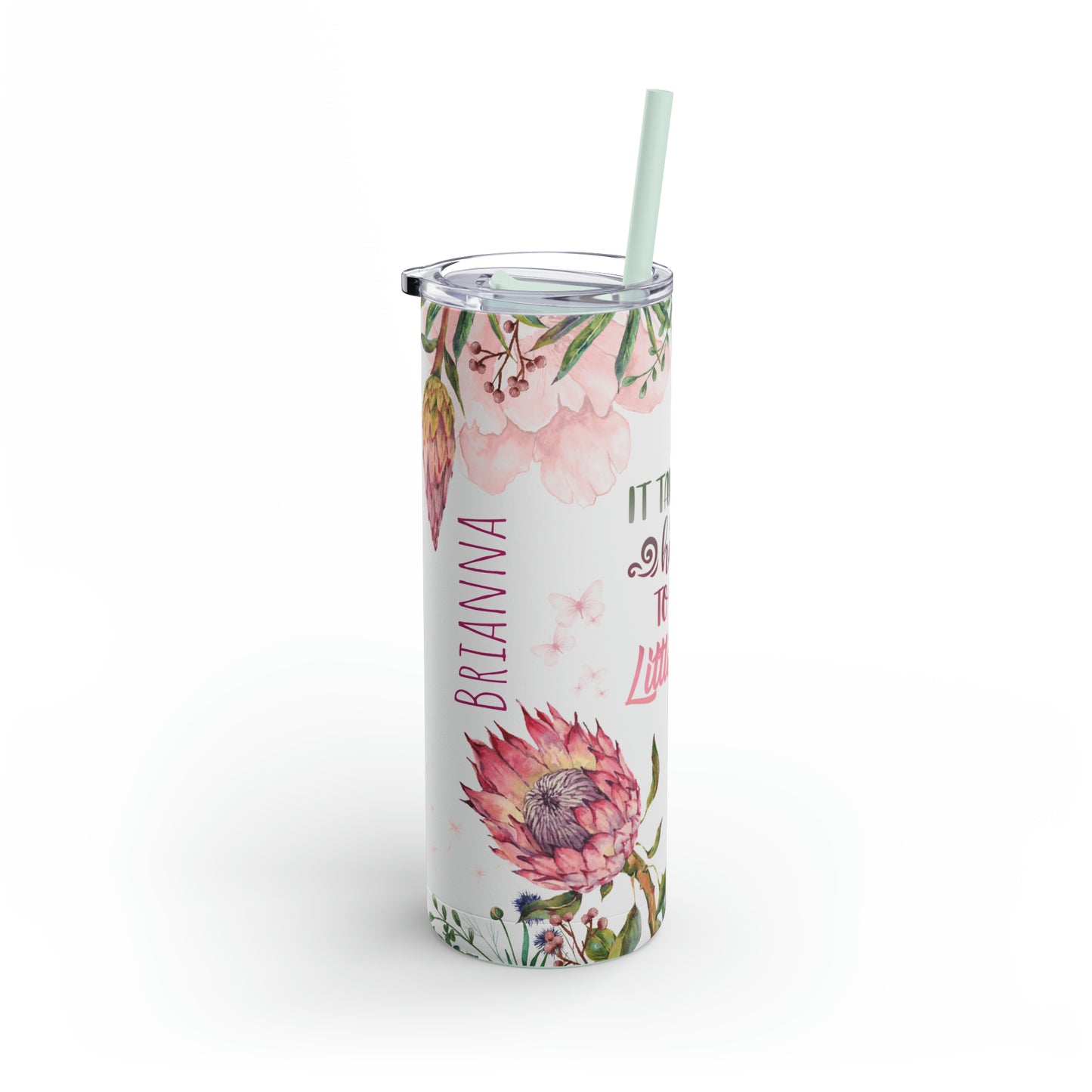 PROTEA PINK FLOWER Skinny Tumbler teacher gift, Pink floral skinny tumbler for babysitter, flower skinny tumbler for mom