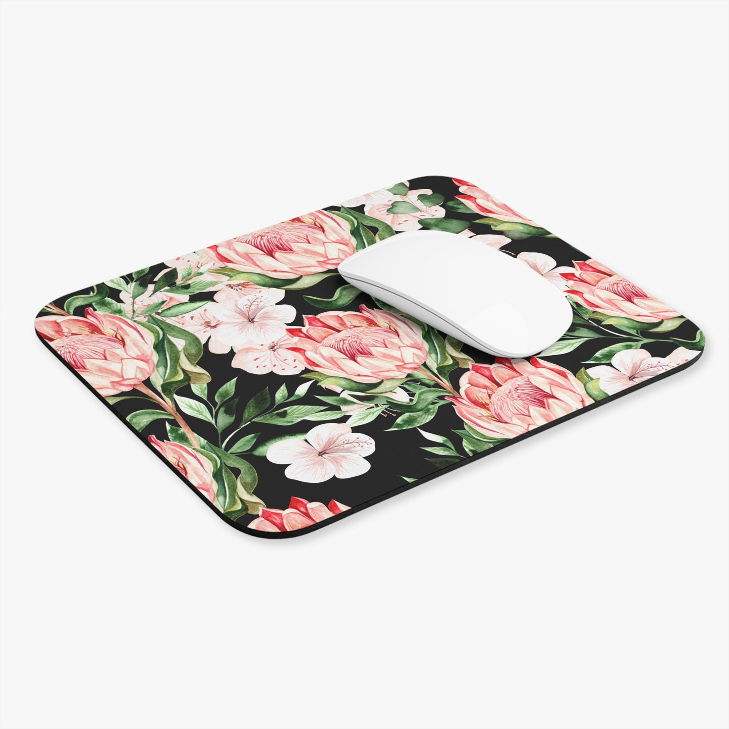 Botanical Art Nouveau Mouse pad, Protea pink and green floral Design mousepad