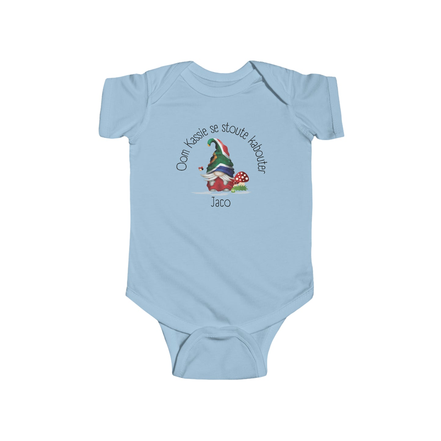 AFRIKAANS BABY BODYSUIT, short sleeve one piece babygrow, Gnome baby grow, South Africa baby, Afrikaans new mom gift, Afrikaans baby shower