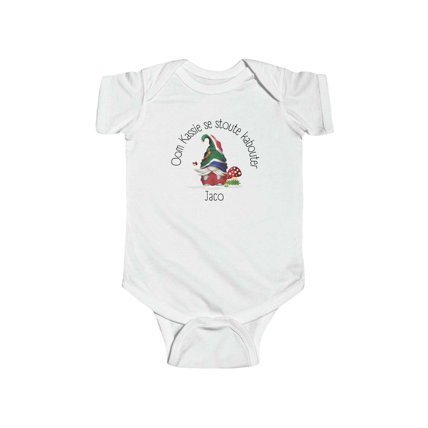 AFRIKAANS BABY BODYSUIT, short sleeve one piece babygrow, Gnome baby grow, South Africa baby, Afrikaans new mom gift, Afrikaans baby shower