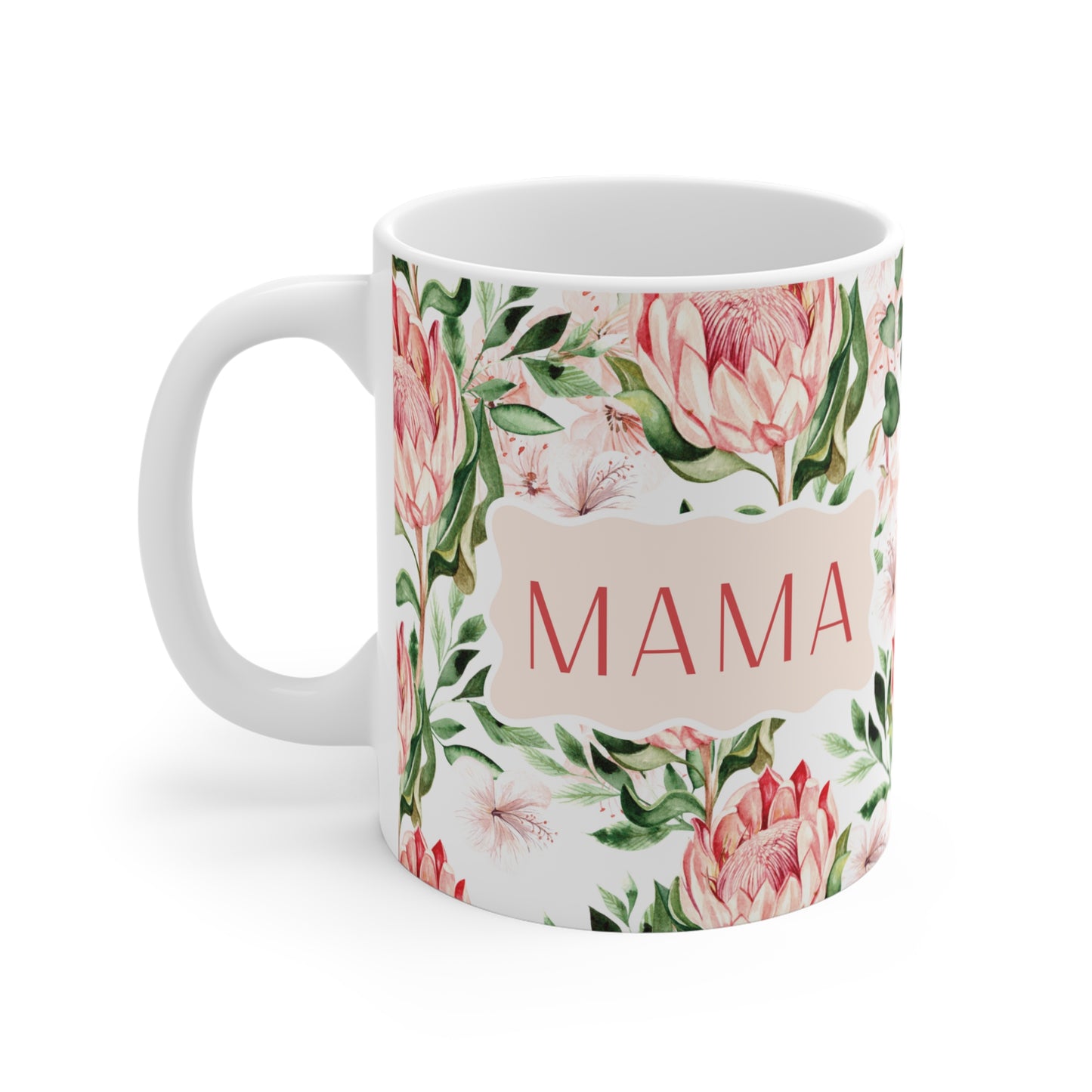 PERSONALIZED MAMA FLOWER mug, Protea custom name mug, botanical mug for mom, Ouma mug, Mom mug, gigi mug, south african gift for her