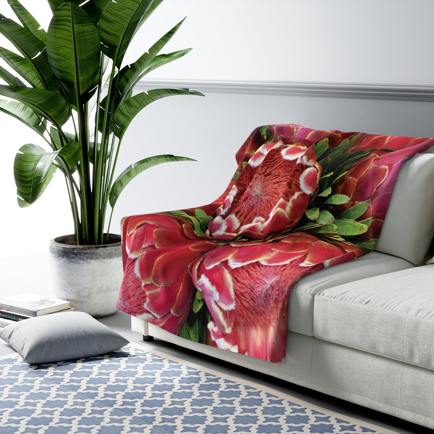 FLORAL PROTEA Cozy Sherpa Fleece Blanket