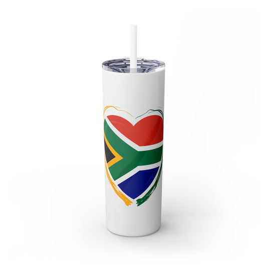 SOUTH AFRICA FLAG Heart Skinny Tumbler with Straw, Gift for South African, South Africa Travel mug