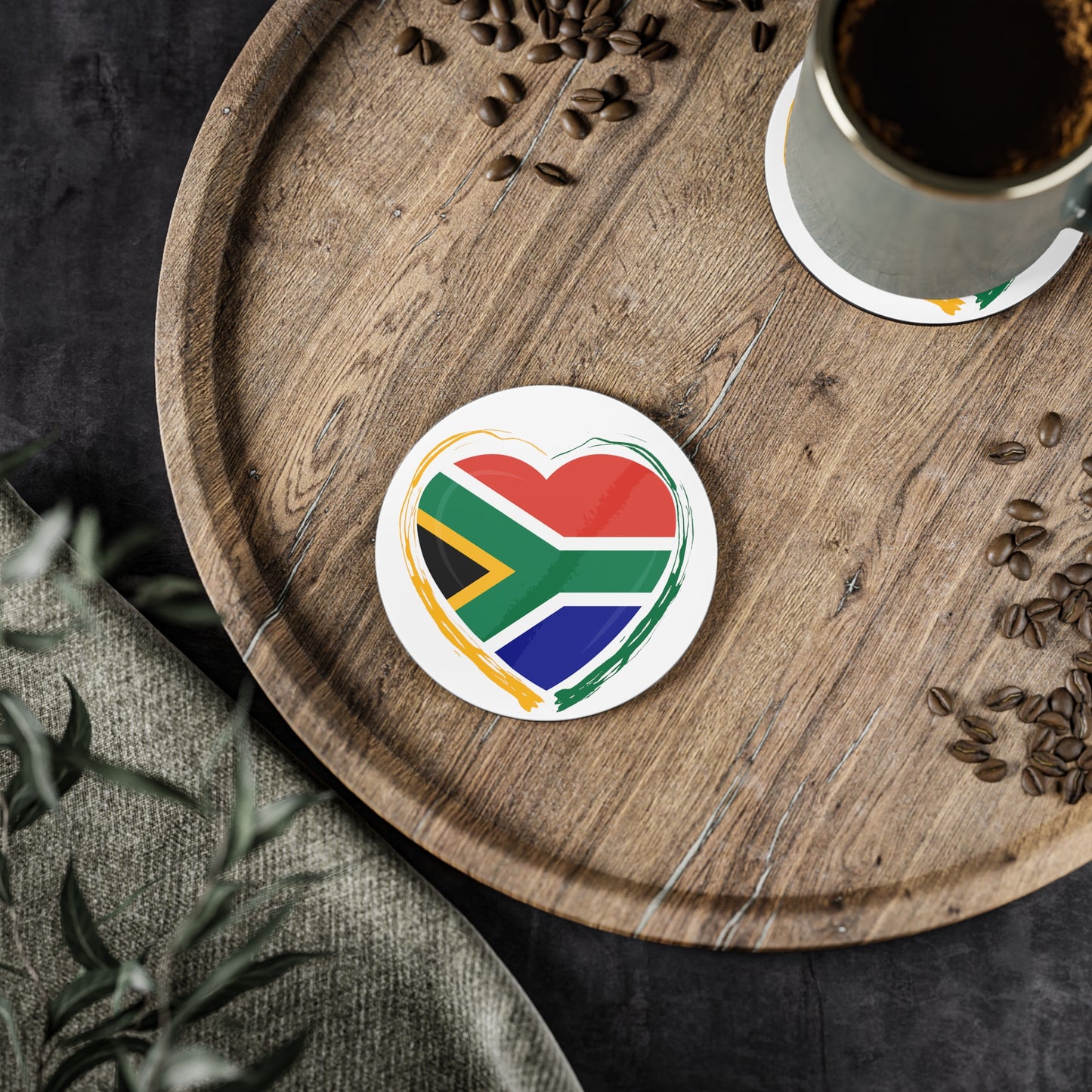 Coasters South Africa Flag Heart (in round or square shape)