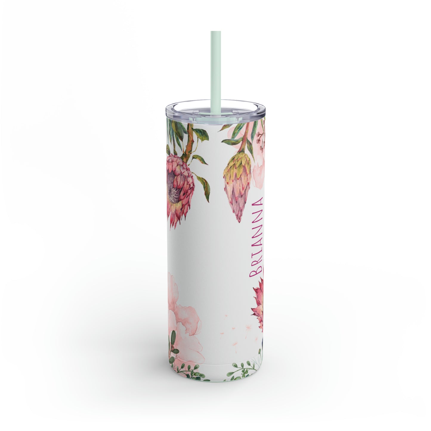 PROTEA PINK FLOWER Skinny Tumbler teacher gift, Pink floral skinny tumbler for babysitter, flower skinny tumbler for mom