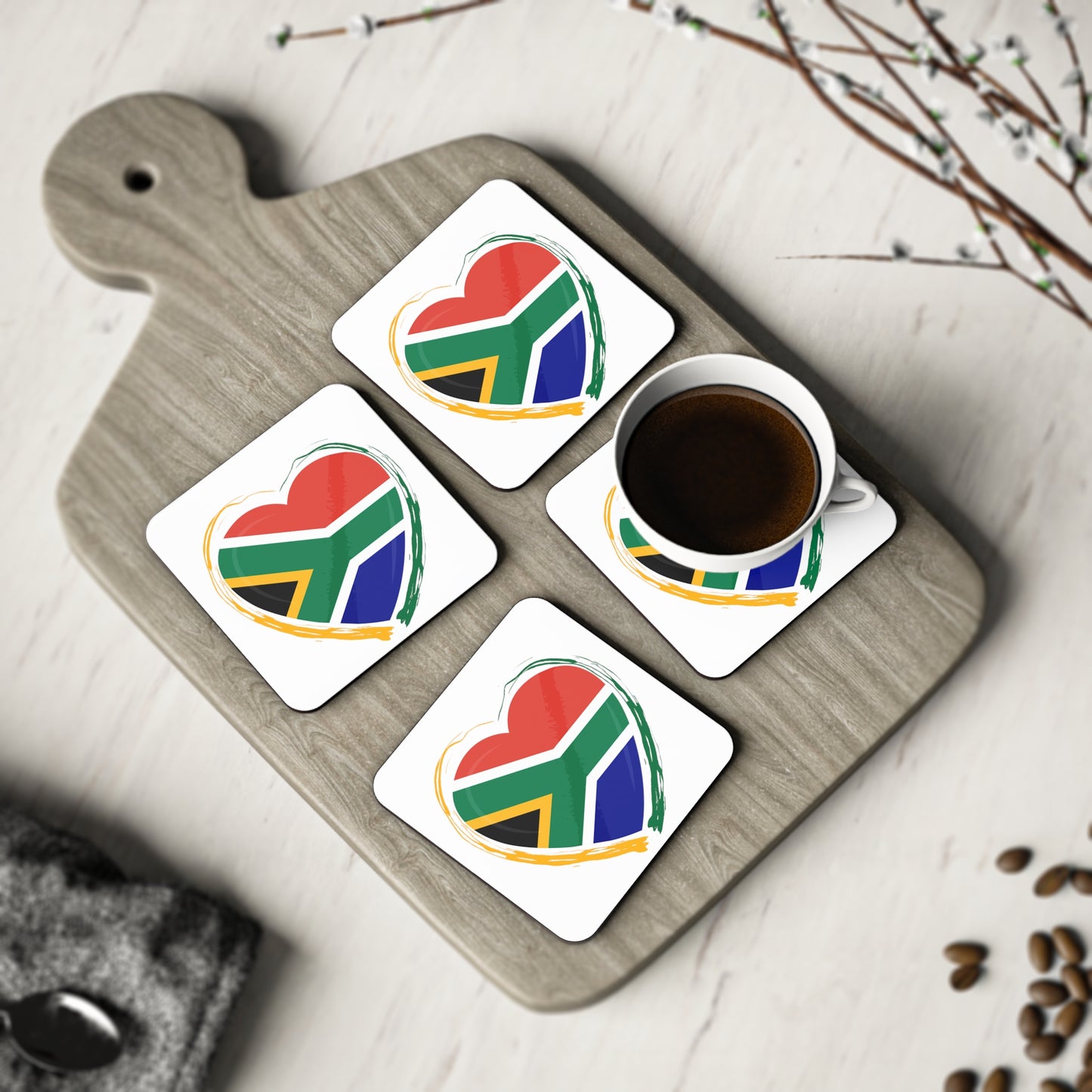 Coasters South Africa Flag Heart (in round or square shape)