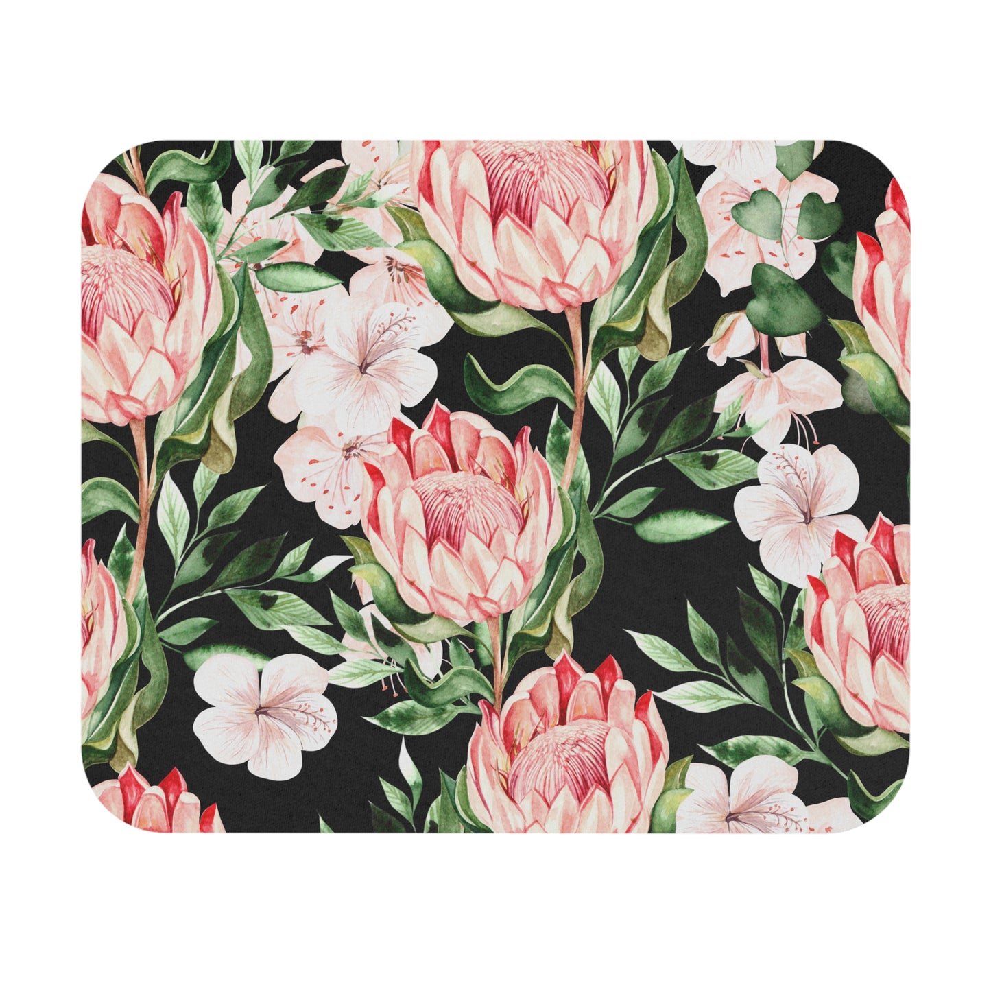 Botanical Art Nouveau Mouse pad, Protea pink and green floral Design mousepad