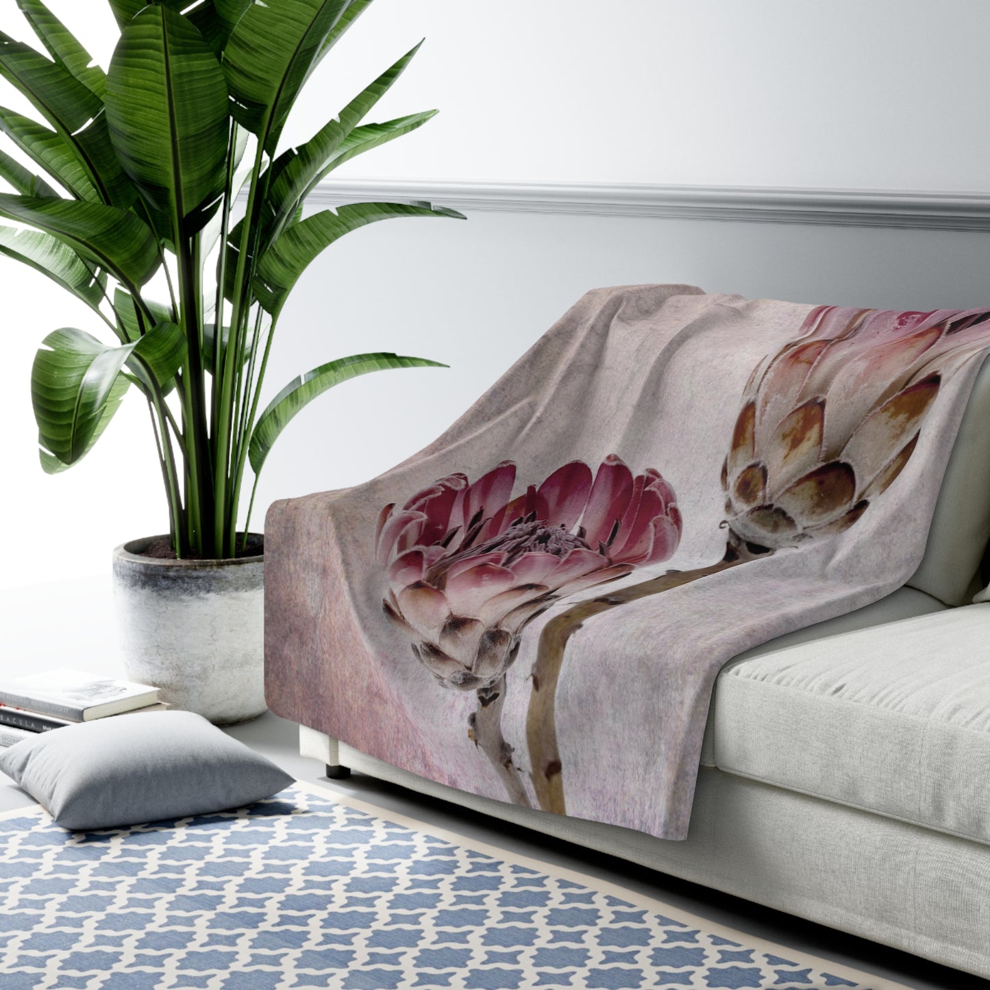 FLORAL PROTEA Cozy Sherpa Fleece Blanket