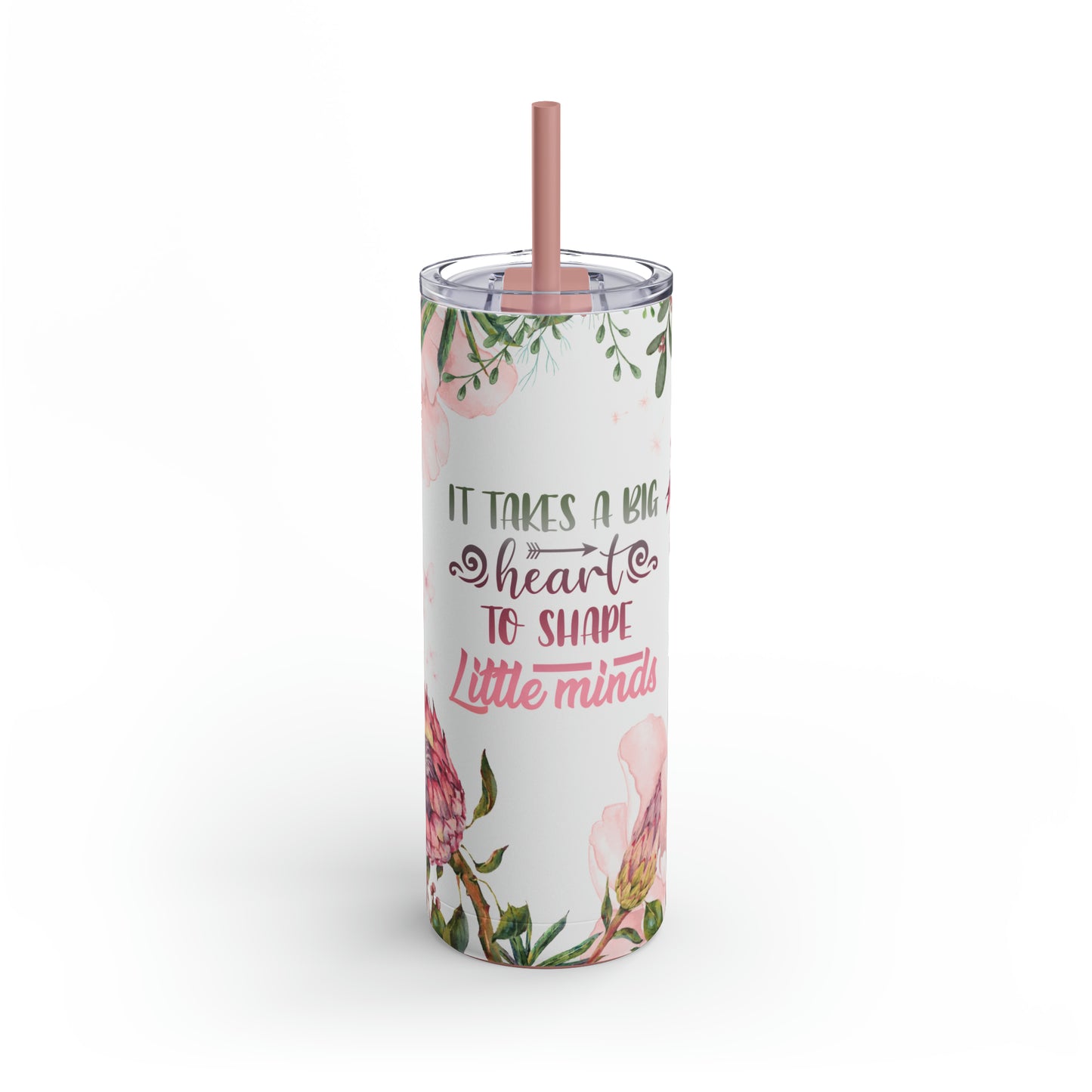 PROTEA PINK FLOWER Skinny Tumbler teacher gift, Pink floral skinny tumbler for babysitter, flower skinny tumbler for mom