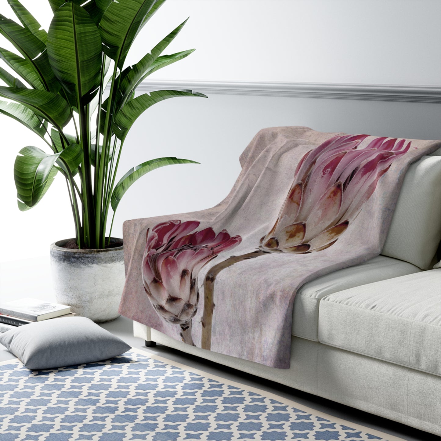 FLORAL PROTEA Cozy Sherpa Fleece Blanket