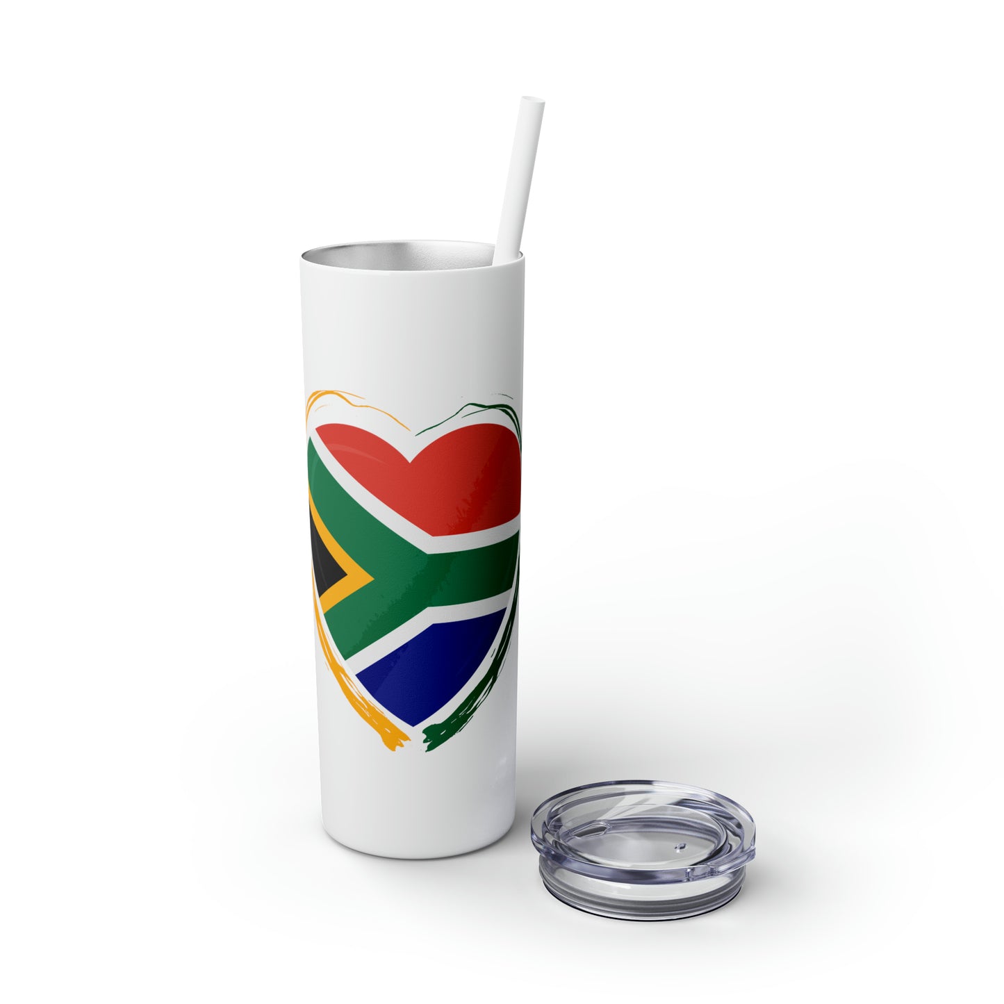 SOUTH AFRICA FLAG Heart Skinny Tumbler with Straw, Gift for South African, South Africa Travel mug