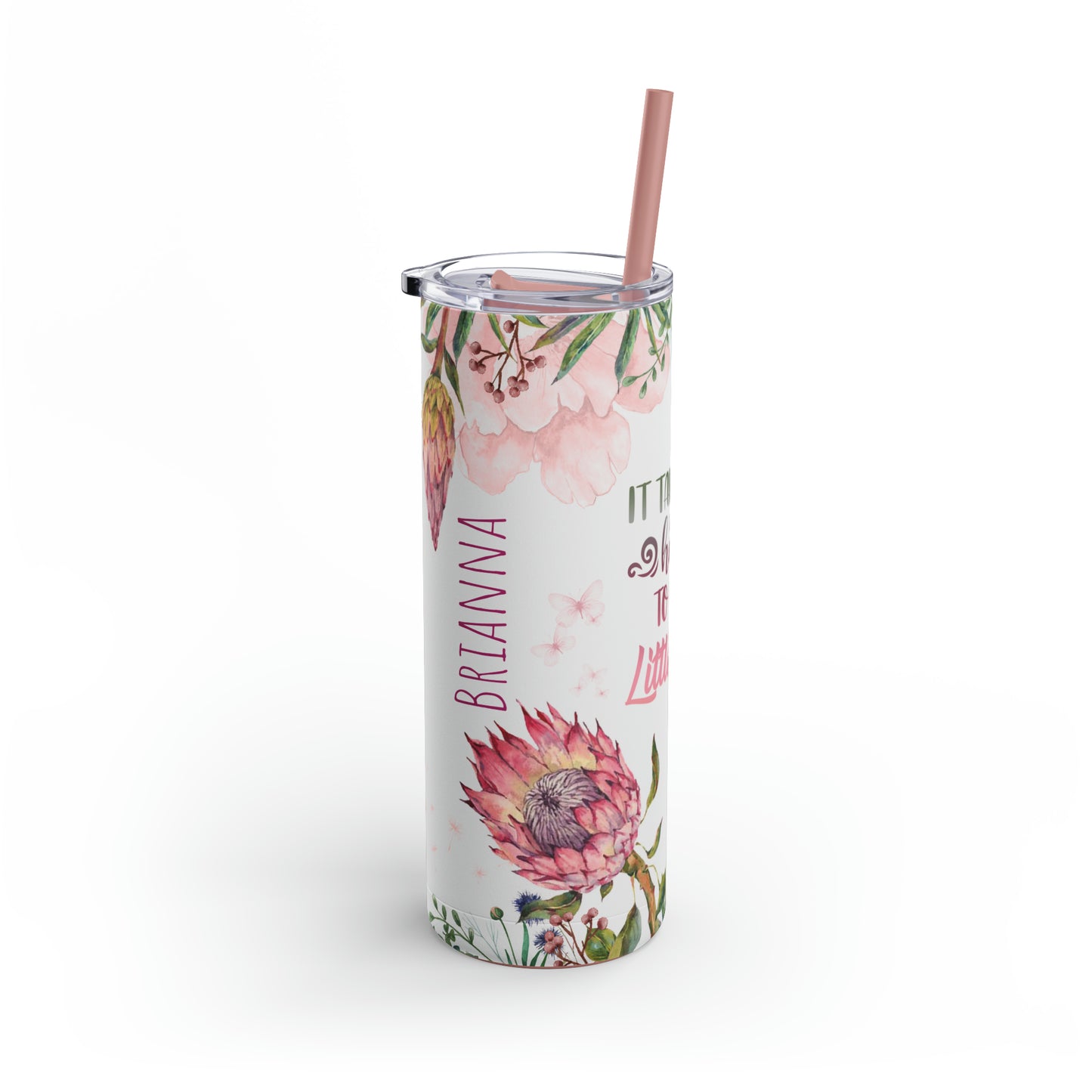 PROTEA PINK FLOWER Skinny Tumbler teacher gift, Pink floral skinny tumbler for babysitter, flower skinny tumbler for mom