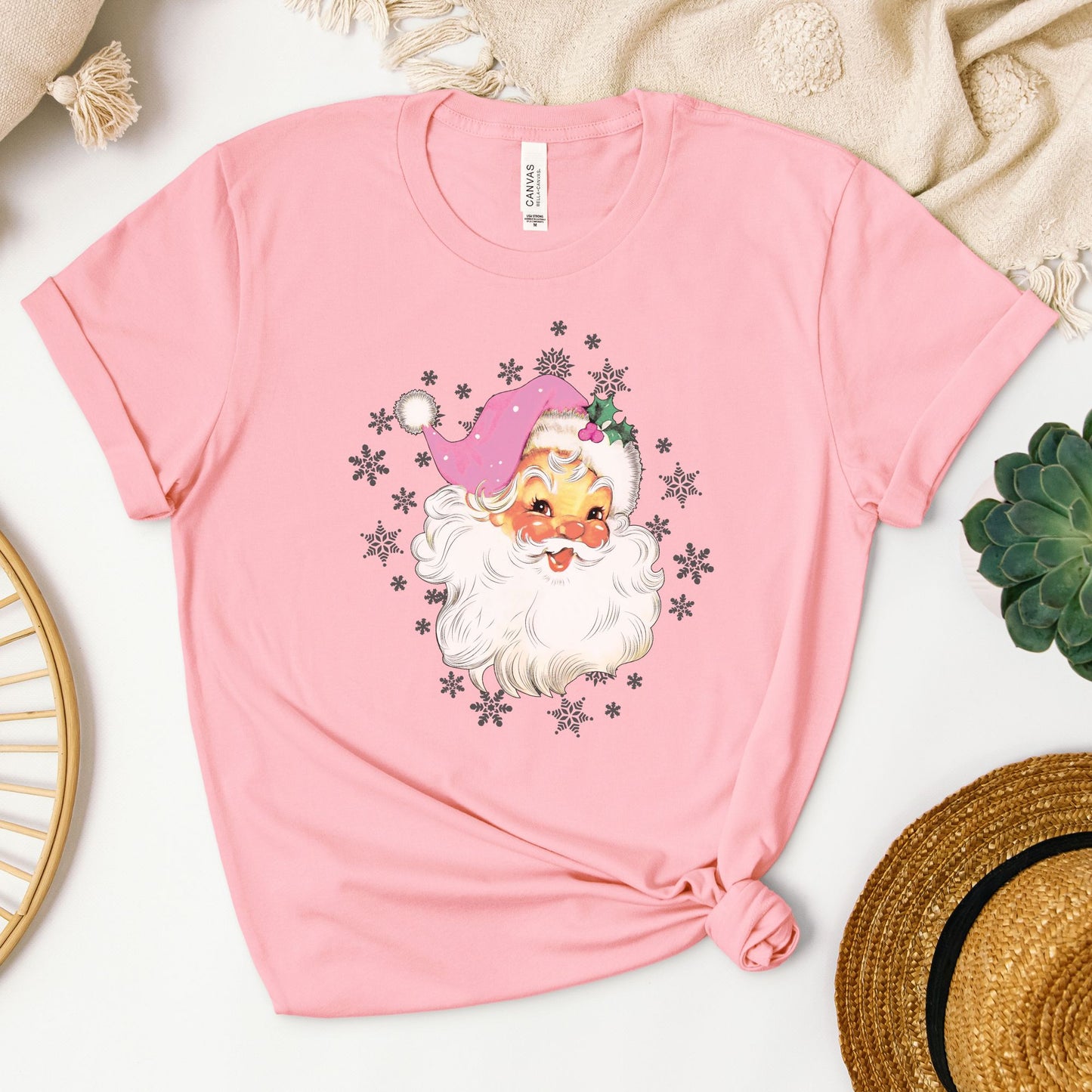 PINK SANTA Shirt, Vintage Santa tee, Retro Pink Santa tshirt, Classic Christmas T-shirt, gift for Women, pink xmas, Santa t-shirt