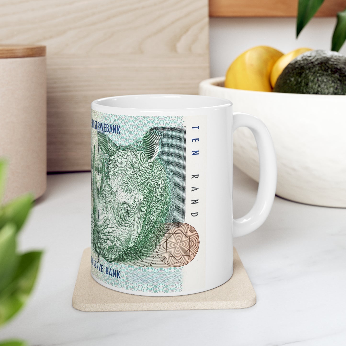 SOUTH AFRICA MONEY Mug, South Africa gift, south african Rhino mug, gift for south african, south africa house warming gift, Rhinoceros mug