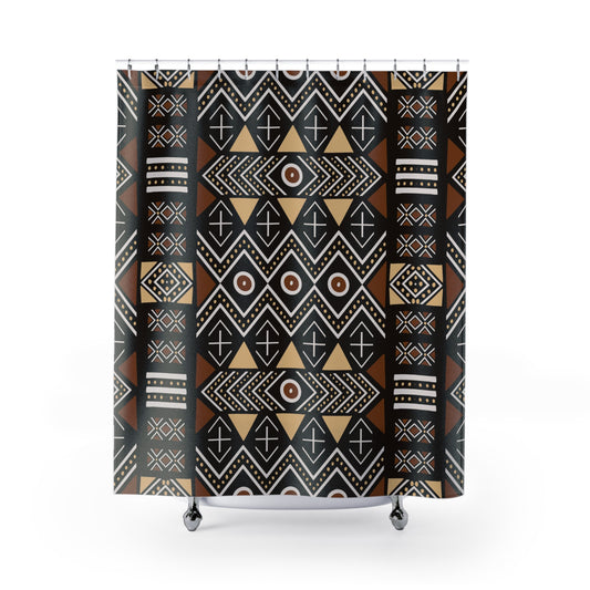 AFRICAN PRINT PATTERN Shower Curtain, Mudcloth Bathroom decor, Afrocentric bathroom, Melanin Art, tribal ethnic pattern