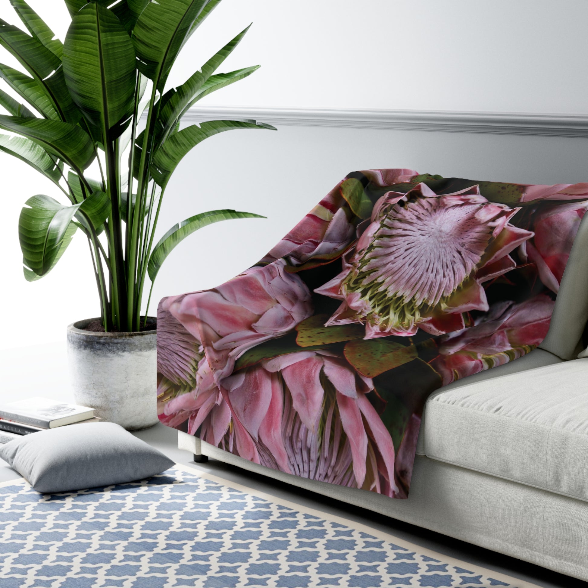 FLORAL PROTEA Cozy Sherpa Fleece Blanket