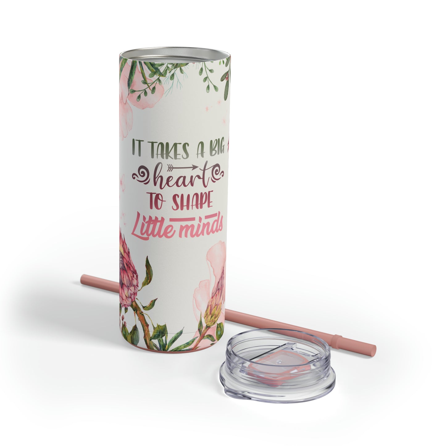 PROTEA PINK FLOWER Skinny Tumbler teacher gift, Pink floral skinny tumbler for babysitter, flower skinny tumbler for mom