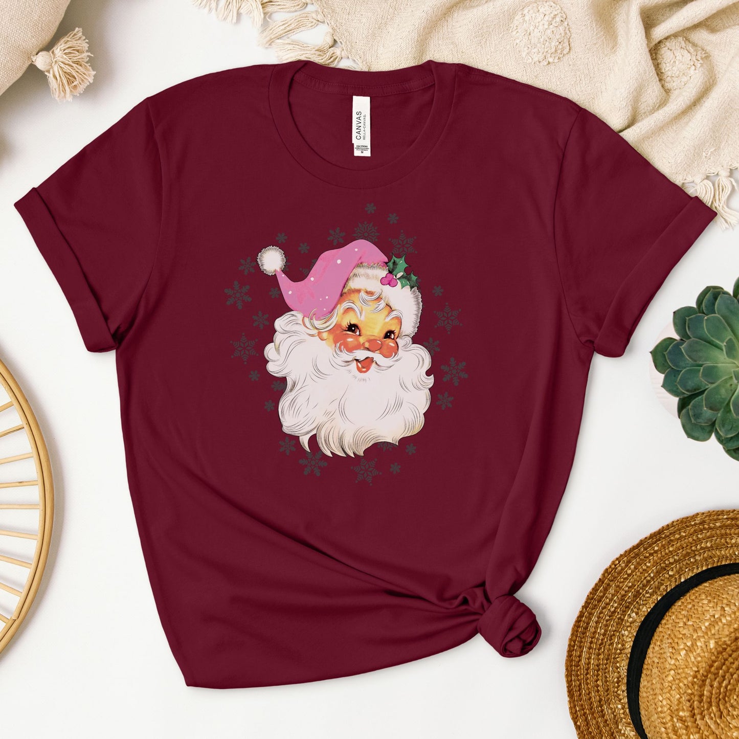 PINK SANTA Shirt, Vintage Santa tee, Retro Pink Santa tshirt, Classic Christmas T-shirt, gift for Women, pink xmas, Santa t-shirt