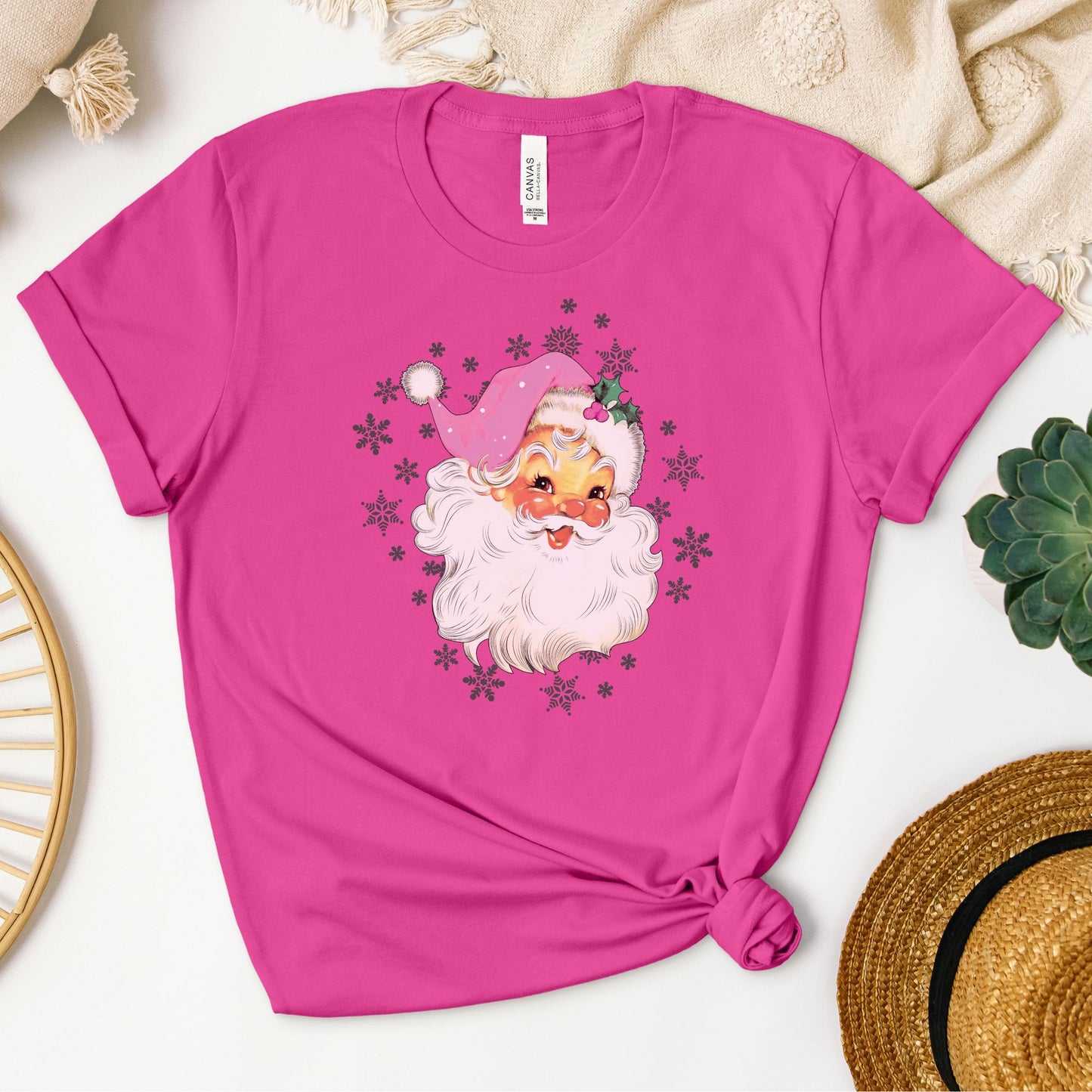 PINK SANTA Shirt, Vintage Santa tee, Retro Pink Santa tshirt, Classic Christmas T-shirt, gift for Women, pink xmas, Santa t-shirt