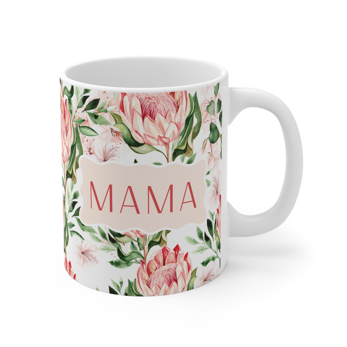 PERSONALIZED MAMA FLOWER mug, Protea custom name mug, botanical mug for mom, Ouma mug, Mom mug, gigi mug, south african gift for her