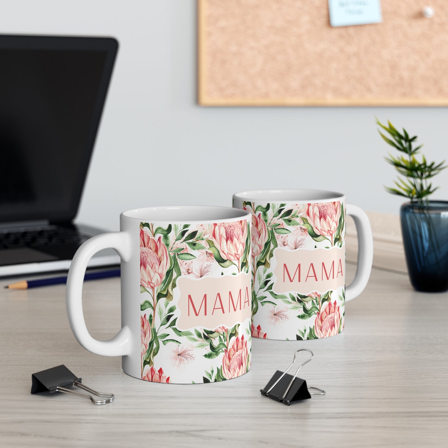 PERSONALIZED MAMA FLOWER mug, Protea custom name mug, botanical mug for mom, Ouma mug, Mom mug, gigi mug, south african gift for her