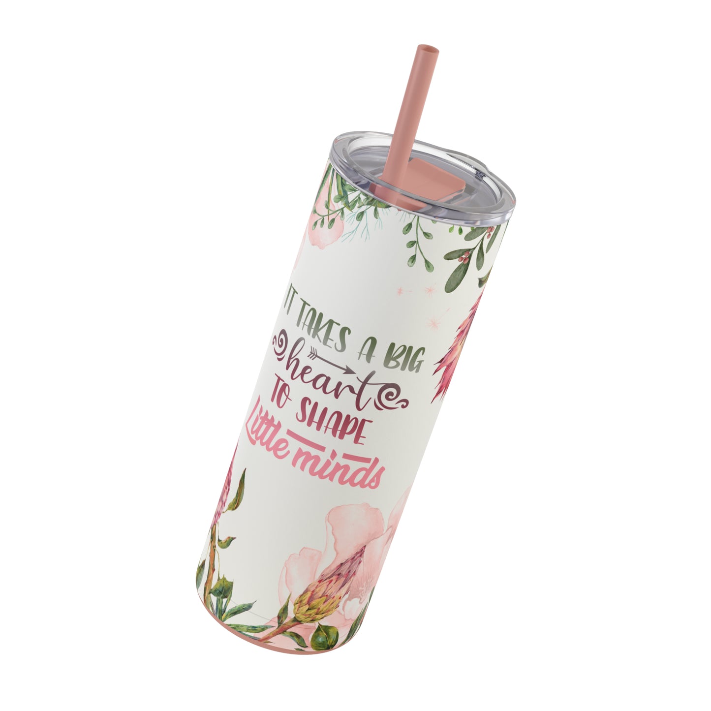 PROTEA PINK FLOWER Skinny Tumbler teacher gift, Pink floral skinny tumbler for babysitter, flower skinny tumbler for mom