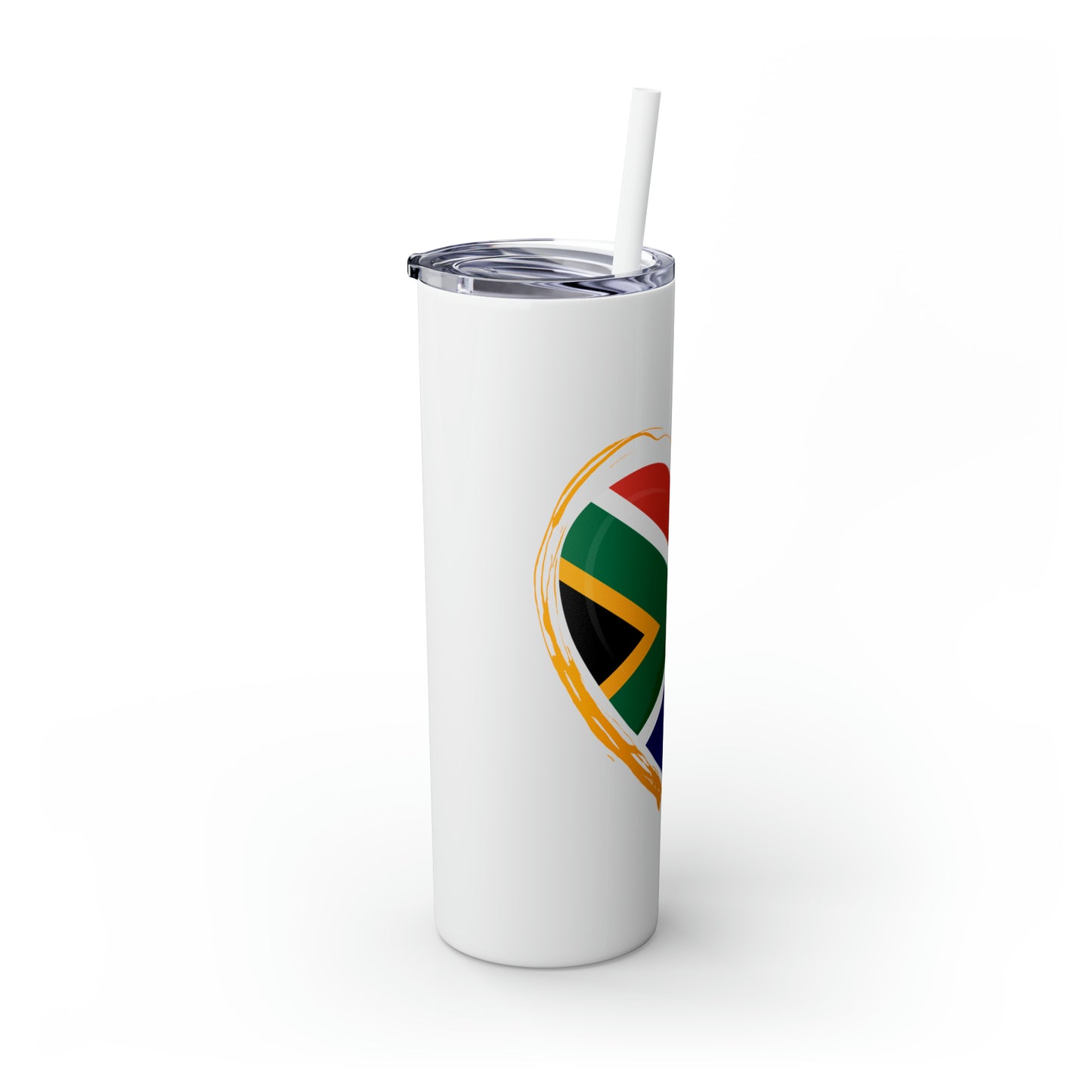 SOUTH AFRICA FLAG Heart Skinny Tumbler with Straw, Gift for South African, South Africa Travel mug