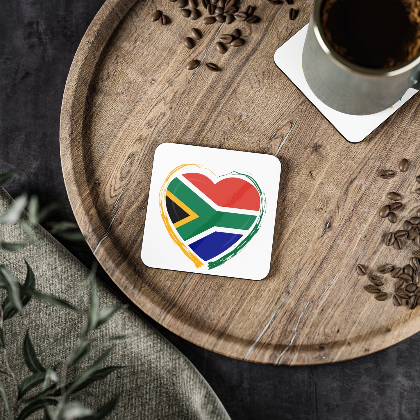 Coasters South Africa Flag Heart (in round or square shape)