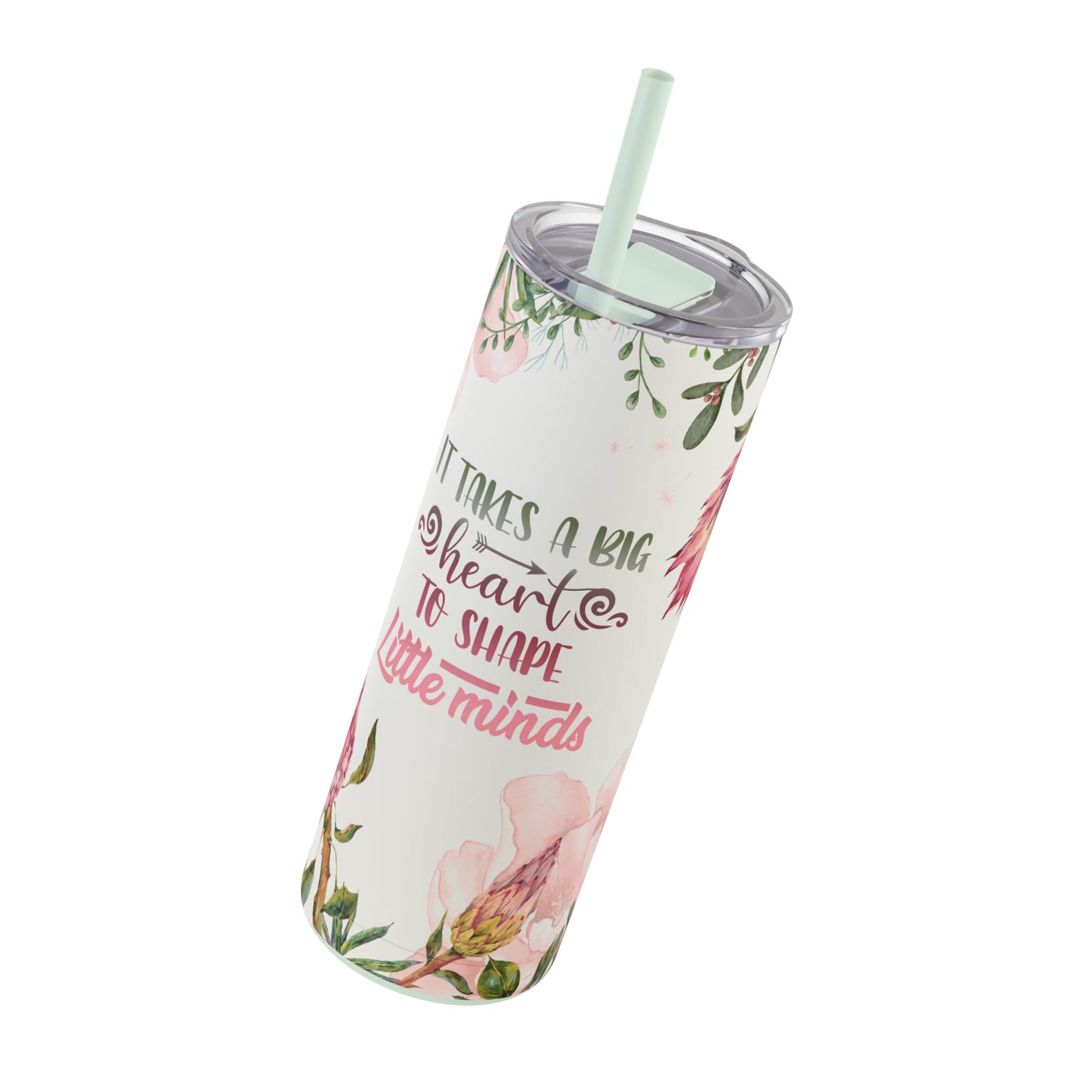 PROTEA PINK FLOWER Skinny Tumbler teacher gift, Pink floral skinny tumbler for babysitter, flower skinny tumbler for mom