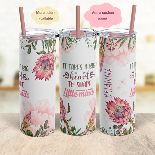 PROTEA PINK FLOWER Skinny Tumbler teacher gift, Pink floral skinny tumbler for babysitter, flower skinny tumbler for mom